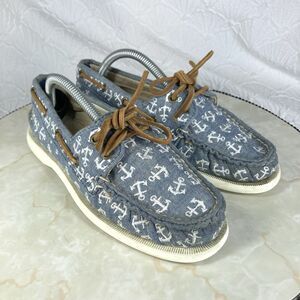 Sperry Top Sider Shoes Womens Size 6 Blue Canvas Blue Anchor Nautical Loafers‎